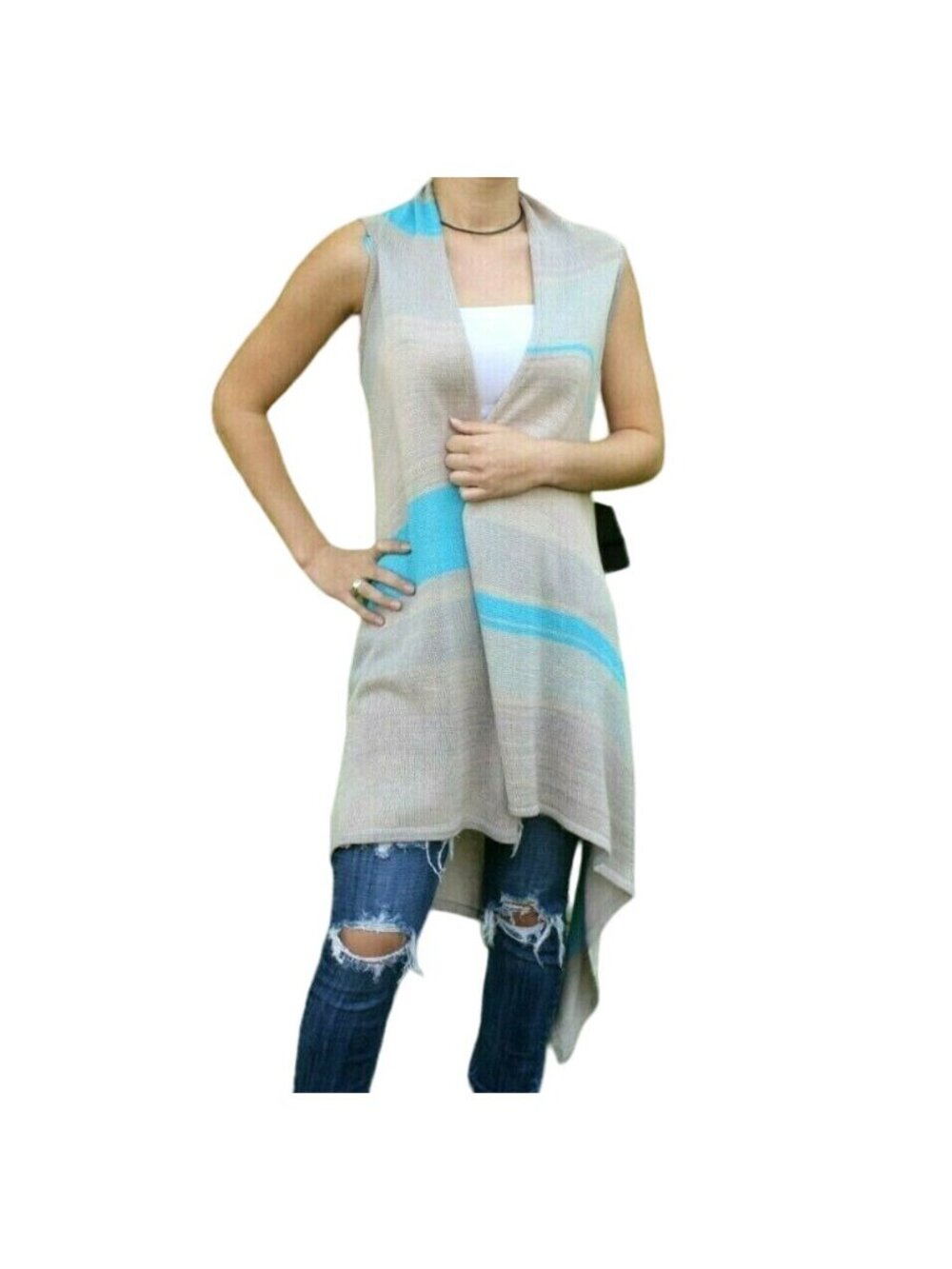 Lovestitch Sweater Cardigan Womens Size S Assymetrical hem sleeveless Nwt